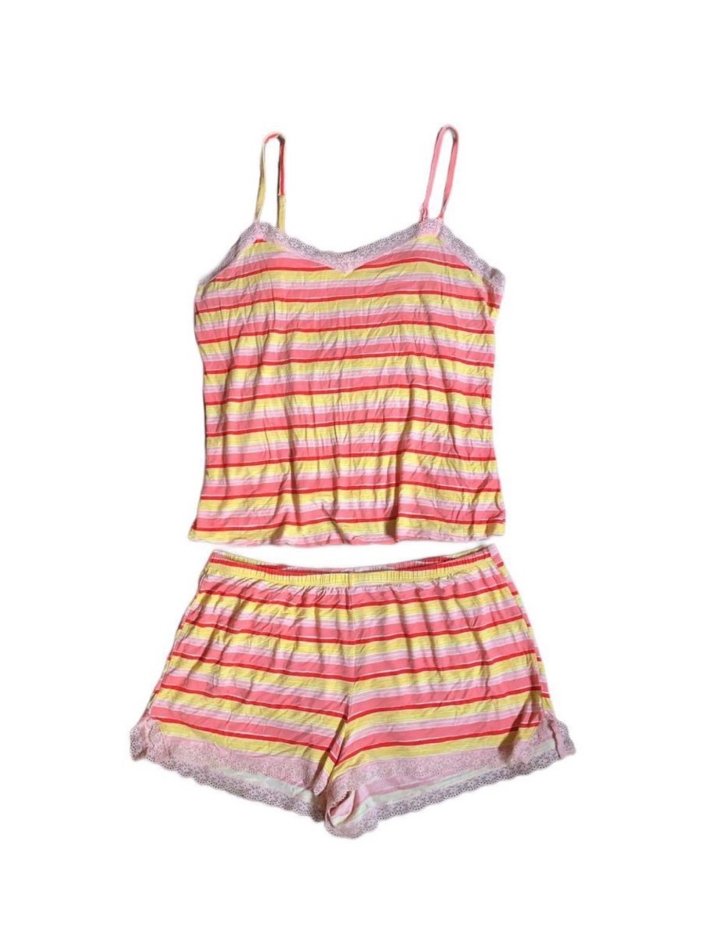 Joe Fresh Summer Sorbet Striped Lace Two Piece Matching Sleep Shorts & Tank Set